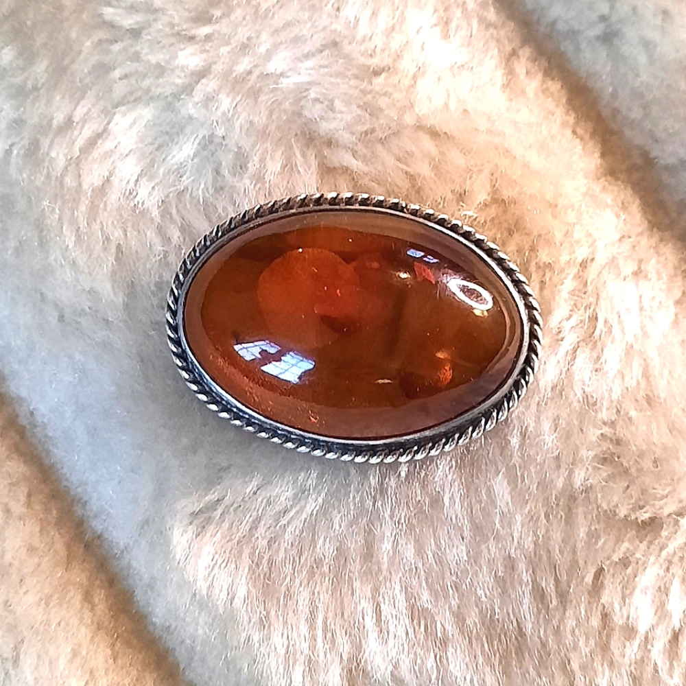 925 Amber Brooch, Baltic, Sterling, Vintage